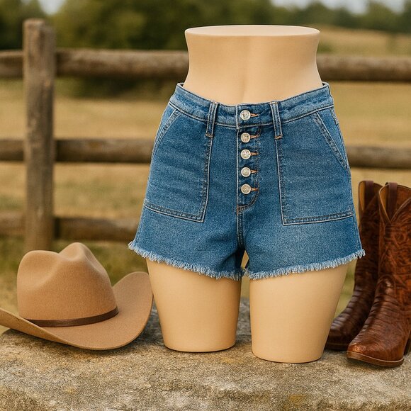 High Rise Button Fly Denim Daisy Dukes Denim Cutoff Shorts Size 7/28 NEW - Picture 2 of 8